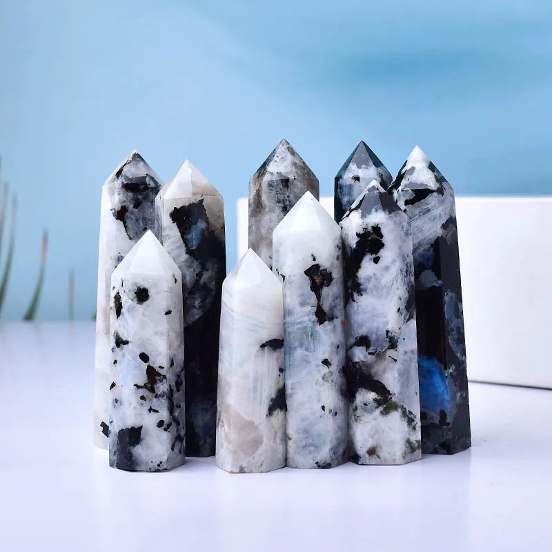 Natural Moonstone Crystal Point | Polished Obelisk Wand · Intuition & New Beginnings