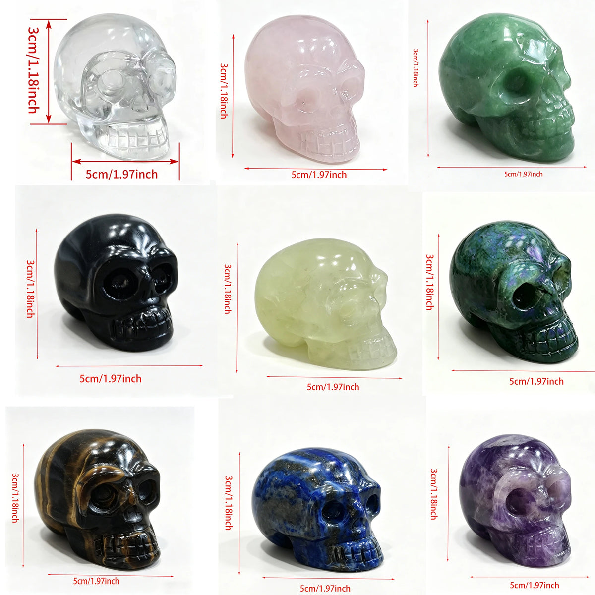 Natural Crystal Skull Figurine | 2" Carved Healing Stone | Halloween & Meditation Decor