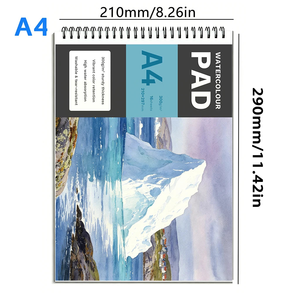 300gsm Watercolor Paper Book | 16 Sheets Anti-Curl Heavyweight Art Paper