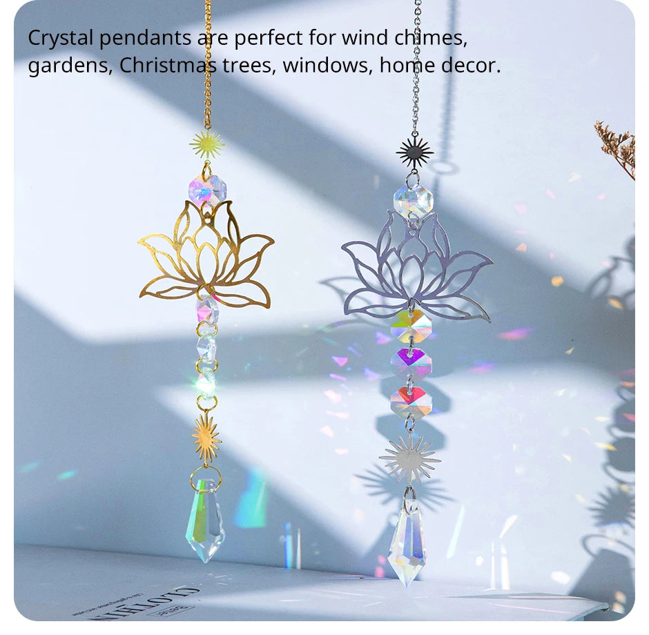 Metal Lotus Crystal Suncatcher Charm Pendant