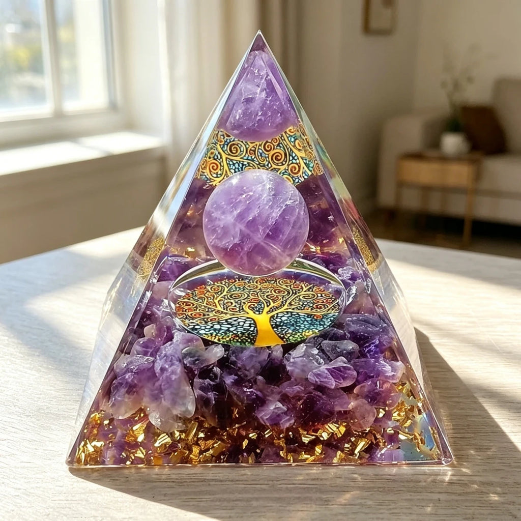 Amethyst Orgone Pyramid | Tree of Life Crystal Energy Generator
