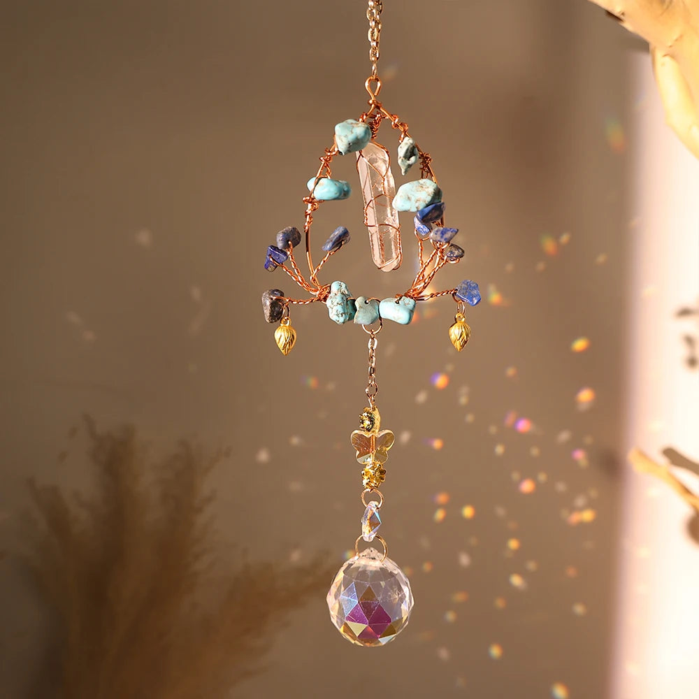 Handcrafted Crystal Wire Suncatcher — Celestial & Nature Prism Pendant