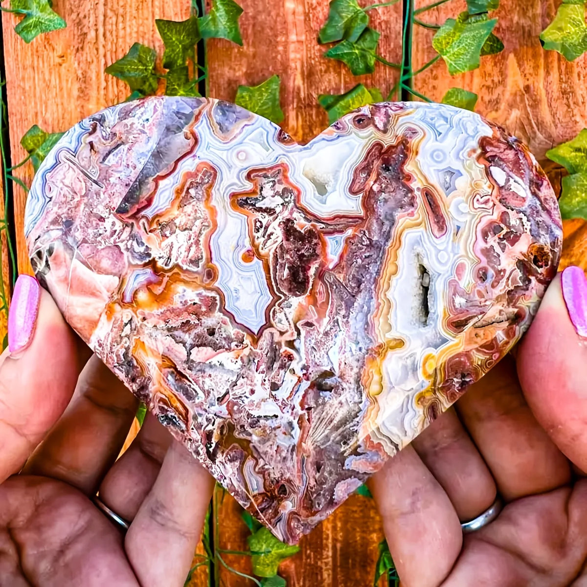 Natural Mexican Crazy Lace Agate Heart — Raw Crystal Slab