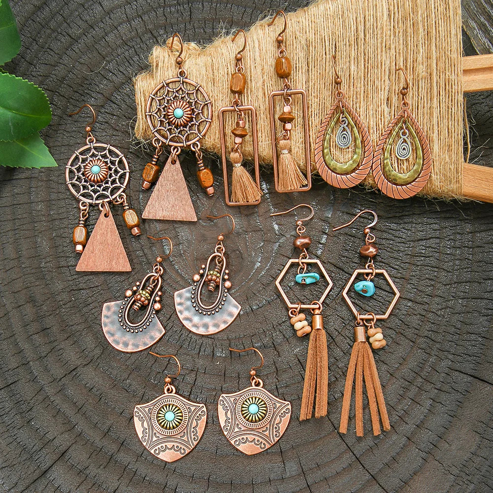 22 Styles Vintage Brown Earrings for Women Bohemian Ethnic Unique Geometric Dangle Earring Female Pendientes Bijoux