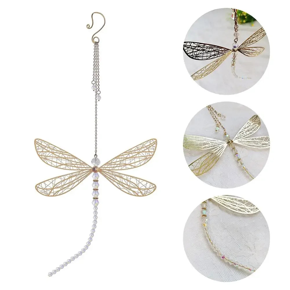 Golden Dragonfly Crystal Suncatcher Wind Chime Pendant