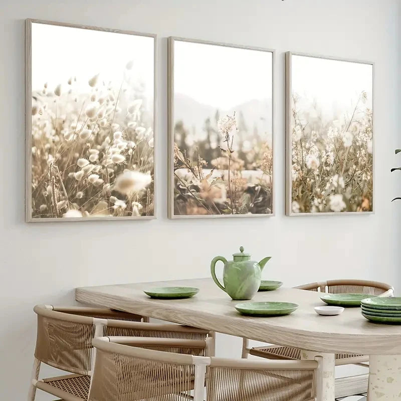 Wildflower Triptych Canvas Set | Foxtail Grass & Dandelion Wall Art