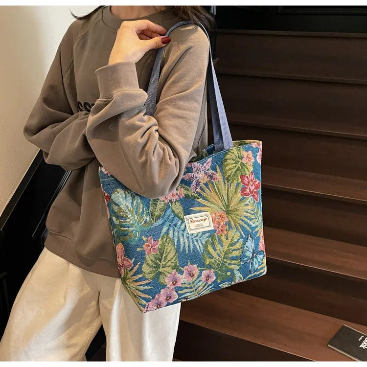 Floral Canvas Shoulder Tote | Four Colors & Two Sizes