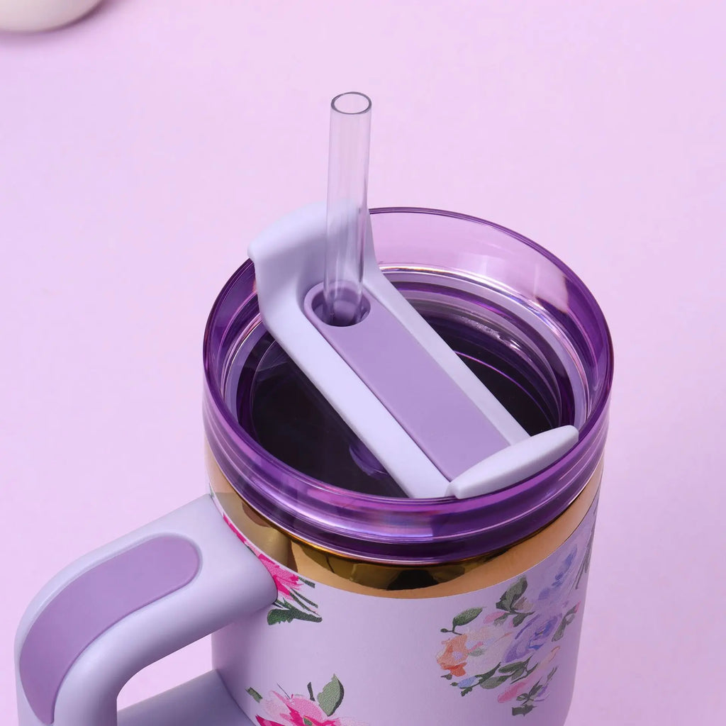 14oz Insulated Car Cup Tumbler | Stainless Steel Travel Mug with Handle & Straw