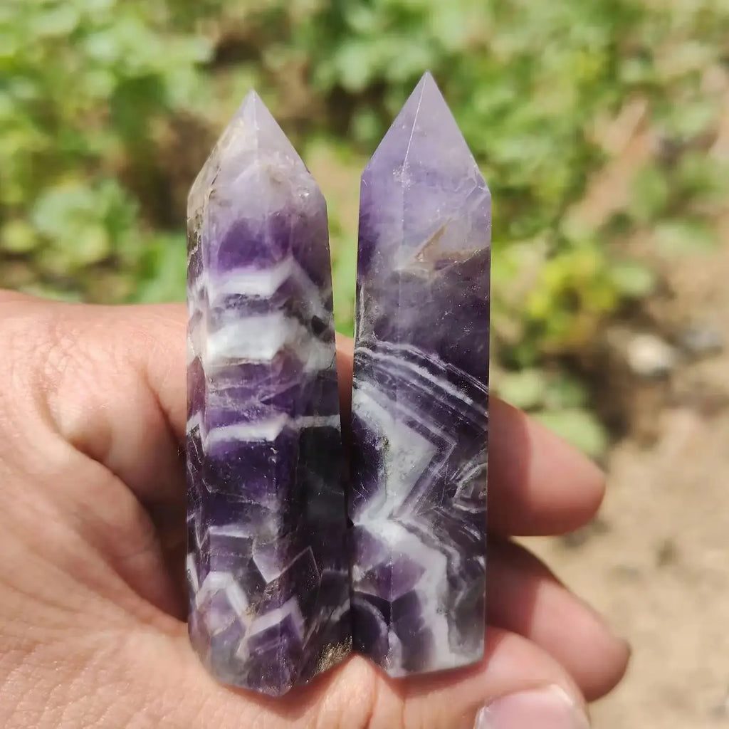 Natural Dream Amethyst Crystal Tower — Chevron Quartz Healing Wand Point