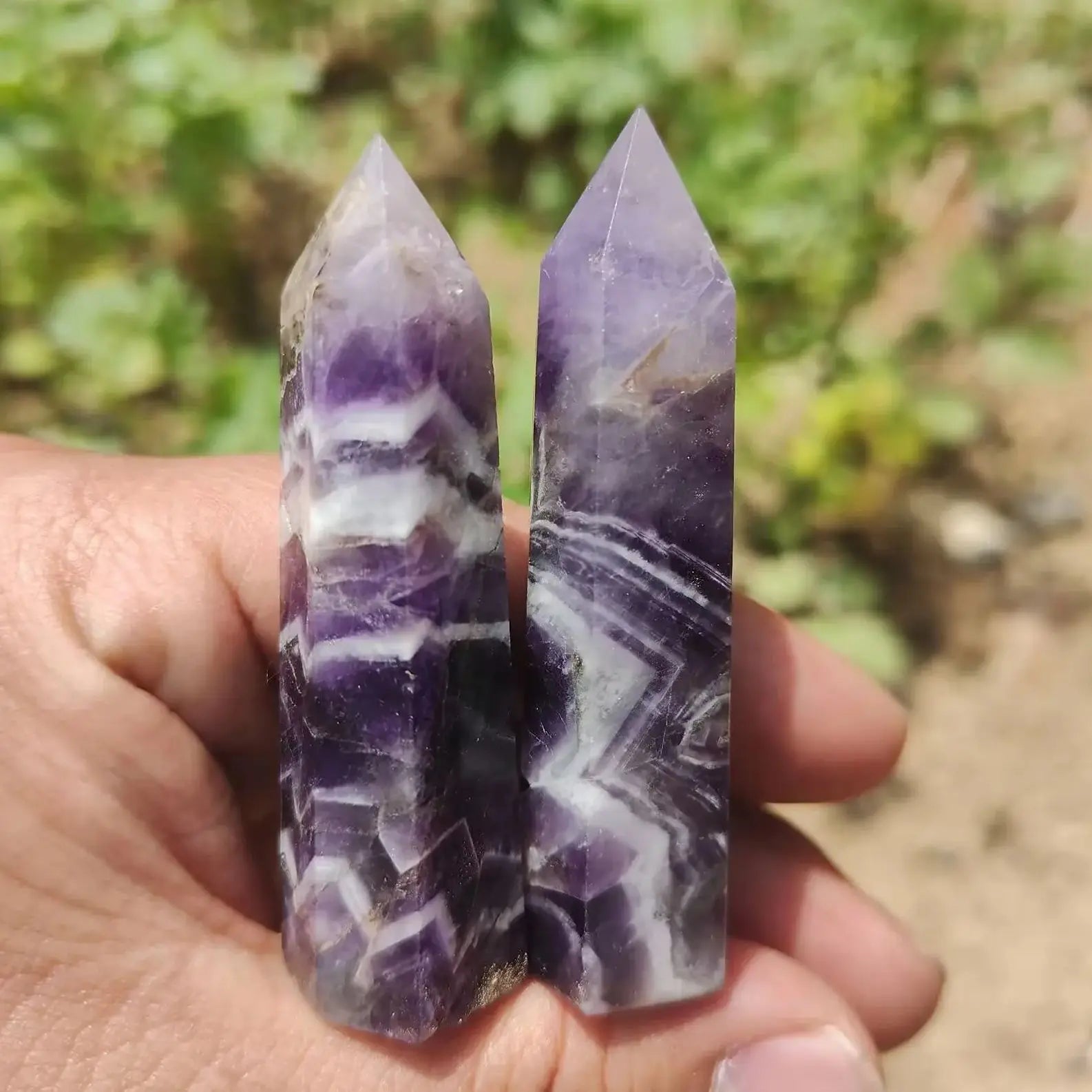 Natural Dream Amethyst Crystal Tower — Chevron Quartz Healing Wand Point