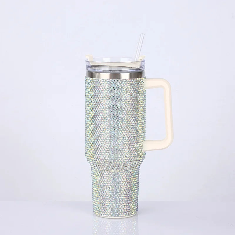 40oz Rhinestone Diamond Tumbler | Shiny Glitter Travel Cup with Straw