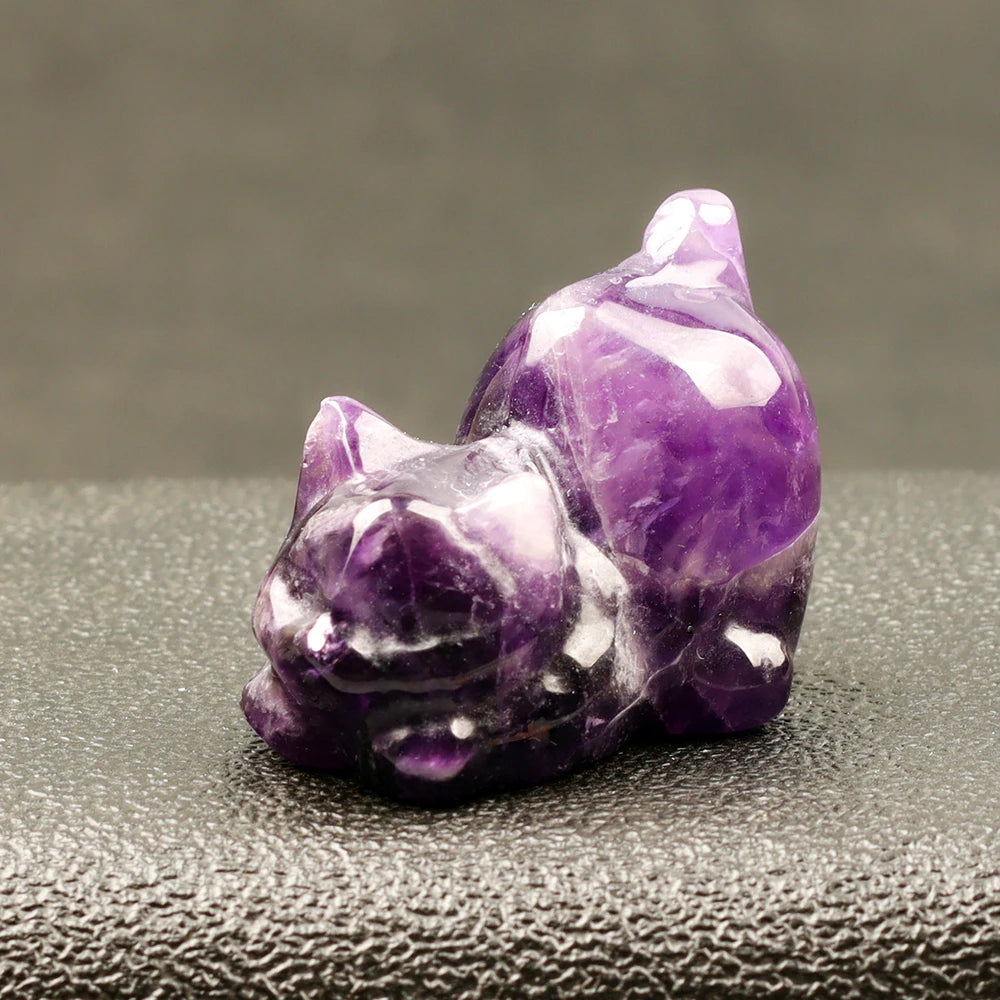 Carved Crystal Cat Figurine — Natural Stone Chakra Decor