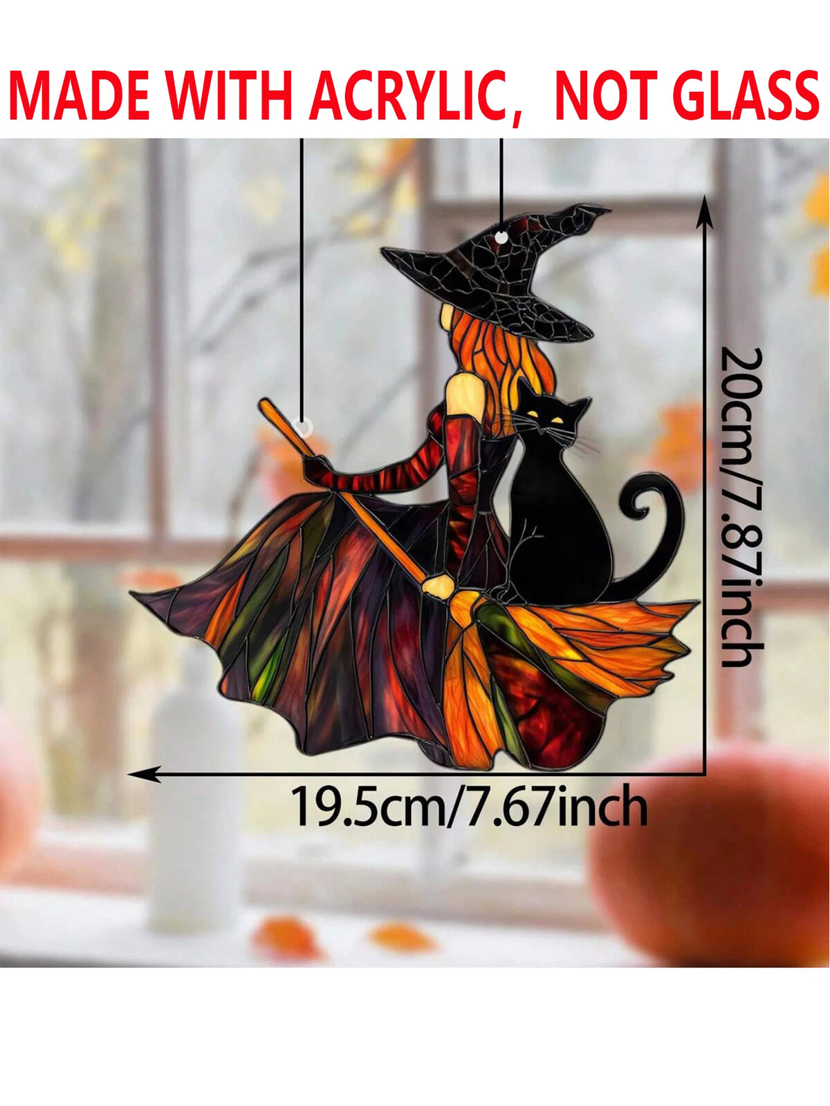 Gothic Witch & Black Cat 2D Acrylic Suncatcher | Halloween Window Hanging Decor