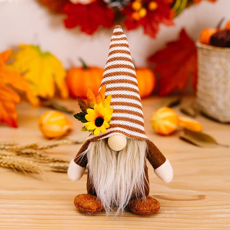 Fall Harvest Gnome Decoration — Maple Leaf & Pumpkin Tiered Tray & Table Décor