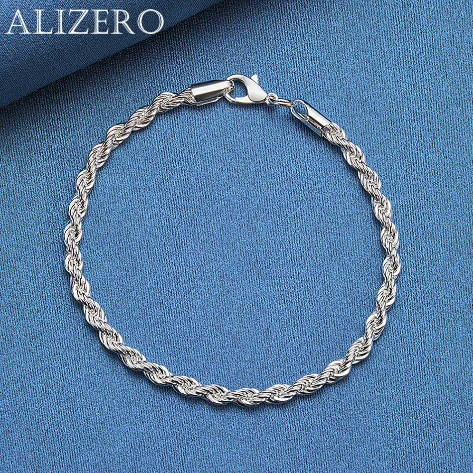 925 Sterling Silver 4mm Twist Rope Chain Bracelet – Classic Fine Jewelry for Women