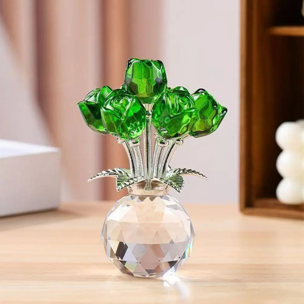 Crystal Rose Bouquet Sculpture — Handmade Rainbow Light Ornament