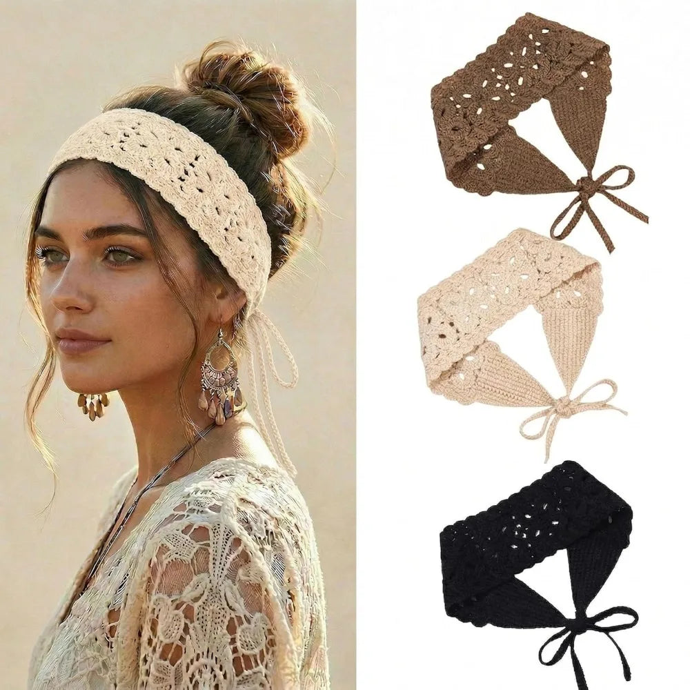 Boho Crochet Knit Headband | Handmade Hair Scarf & Wrap for Women