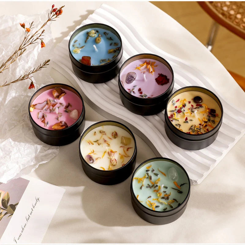 Crystal & Dried Flower Soy Wax Candle — Iron Tin Gift Candle