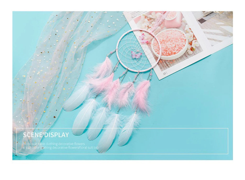 Butterfly & Feather Dreamcatcher | Pink or Blue, Optional Lights