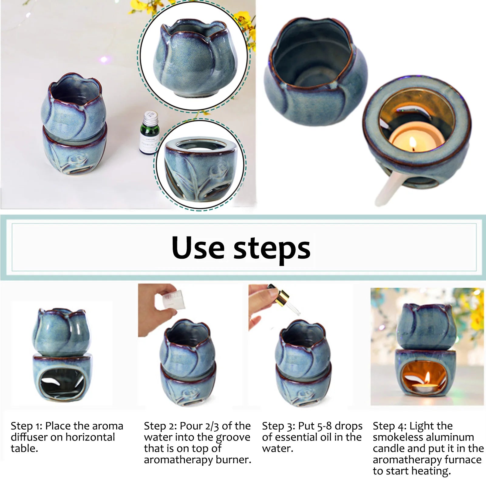 Aromatherapy Tulip Shaped Ceramic Incense Burner