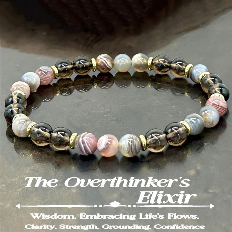 The Overthinker Bracelet — Botswana Agate & Smoky Quartz Handmade Jewelry for Wisdom & Calm