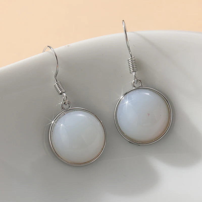 Moonstone Dangle Earrings | Silver Geometric Drop