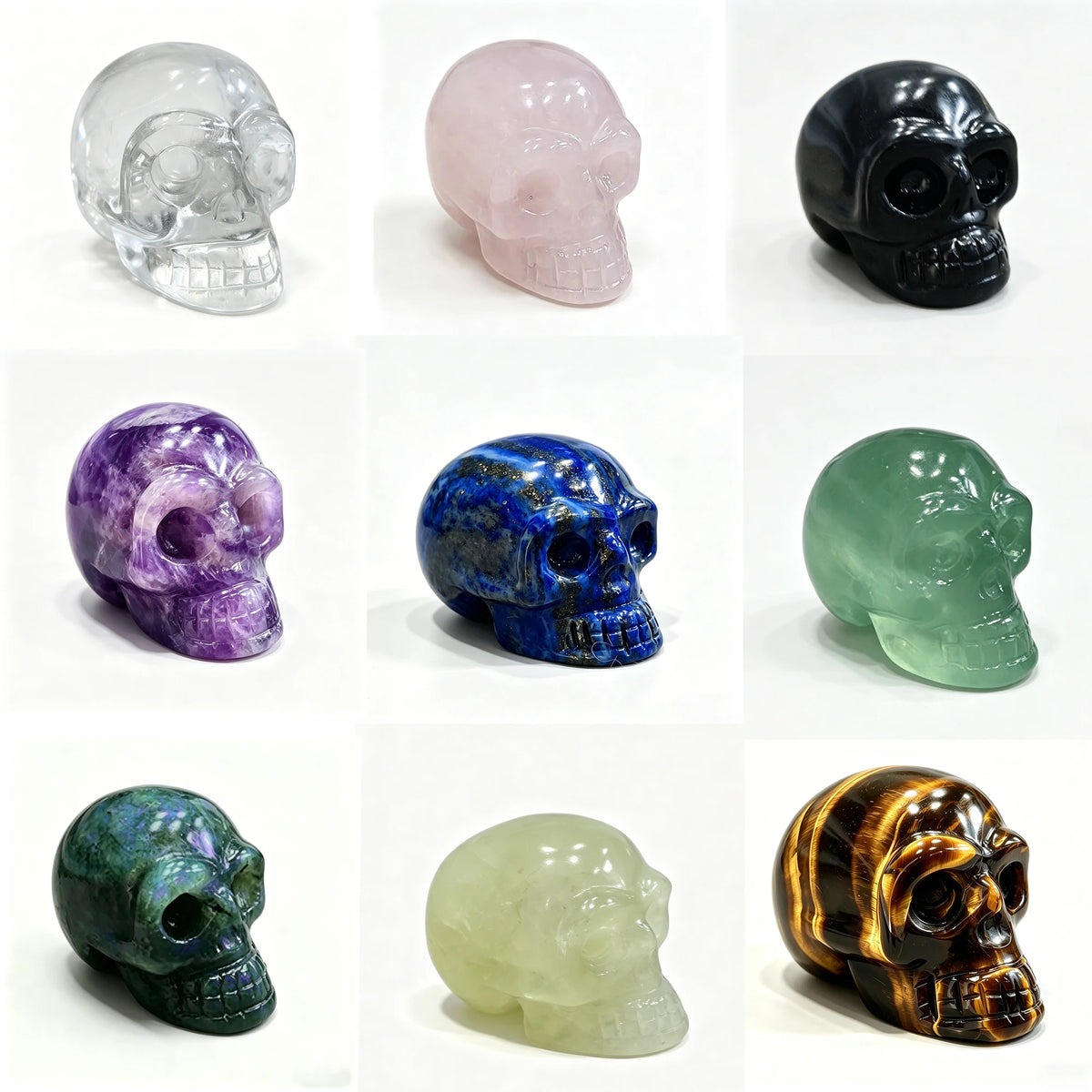Natural Crystal Skull Figurine | 2" Carved Healing Stone | Halloween & Meditation Decor