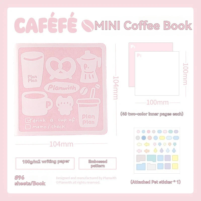 Mini Coffee Pocket Notebook | Embossed PU Cover in 6 Colors
