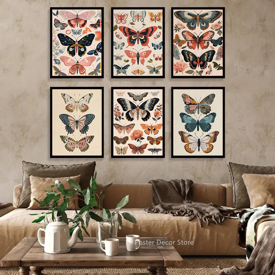 Boho Butterfly & Floral Aesthetic Poster Print | Vintage Wall Art for Living Room, Bedroom & Home Decor