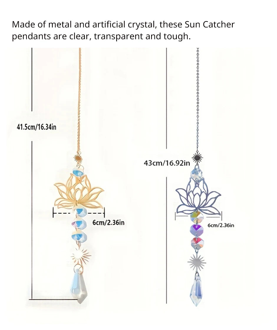 Metal Lotus Crystal Suncatcher Charm Pendant