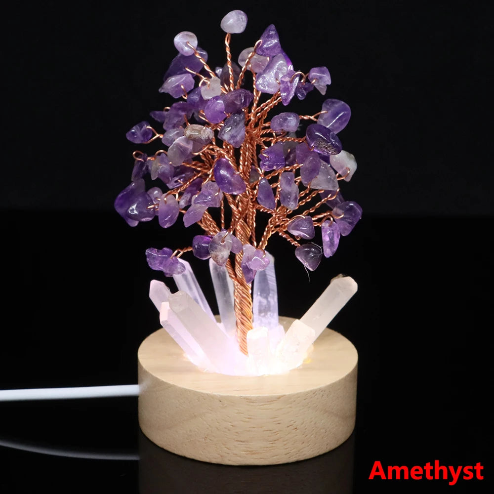 Crystal Tree Lamp – Natural Stone Reiki Healing Décor