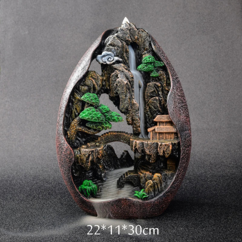 Mountain River Backflow Incense Burner – Resin Landscape Incense Holder
