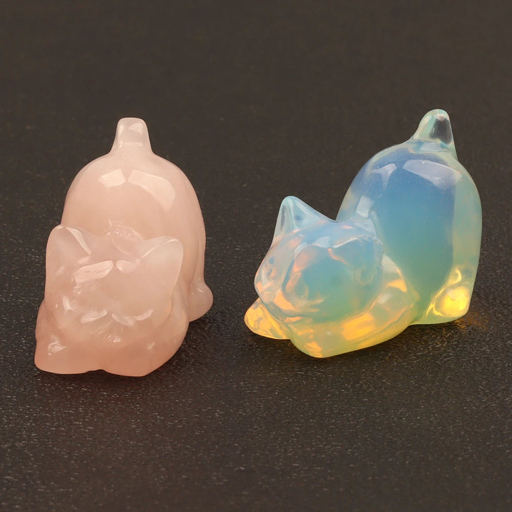 Carved Crystal Cat Figurine — Natural Stone Chakra Decor