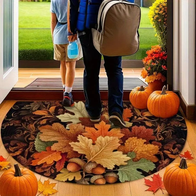 Autumn Maple Leaf Half-Circle Floor Mat