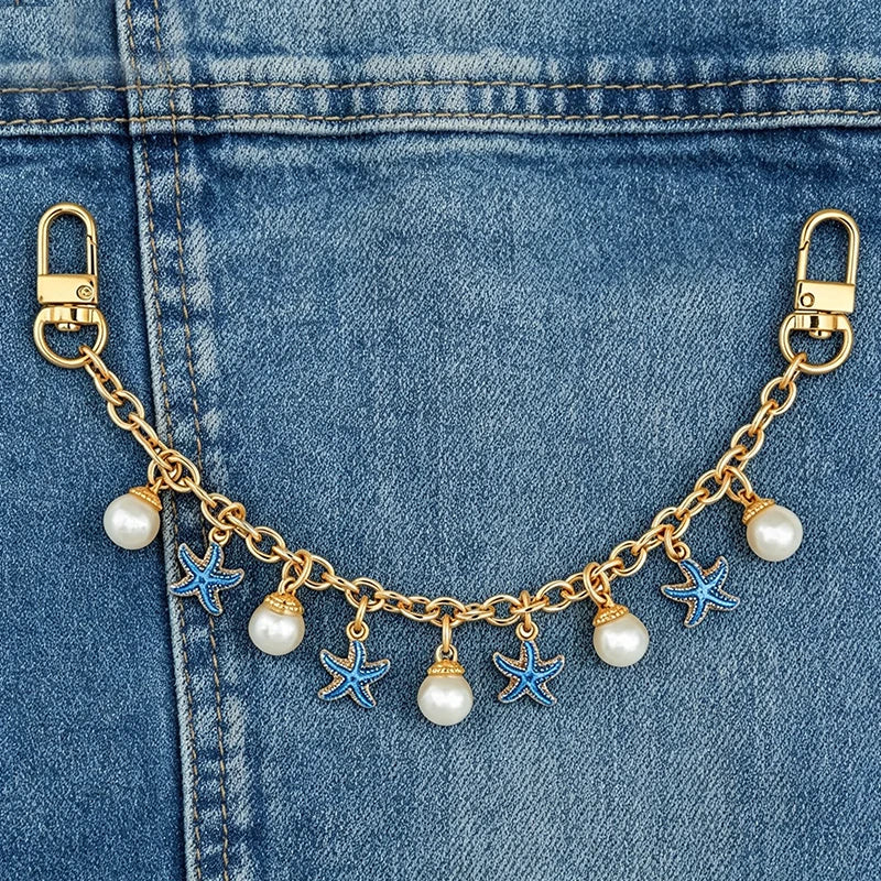 Boho Sea Star & Shell Pearl Bag Charm – Summer Handbag & Keychain Pendant