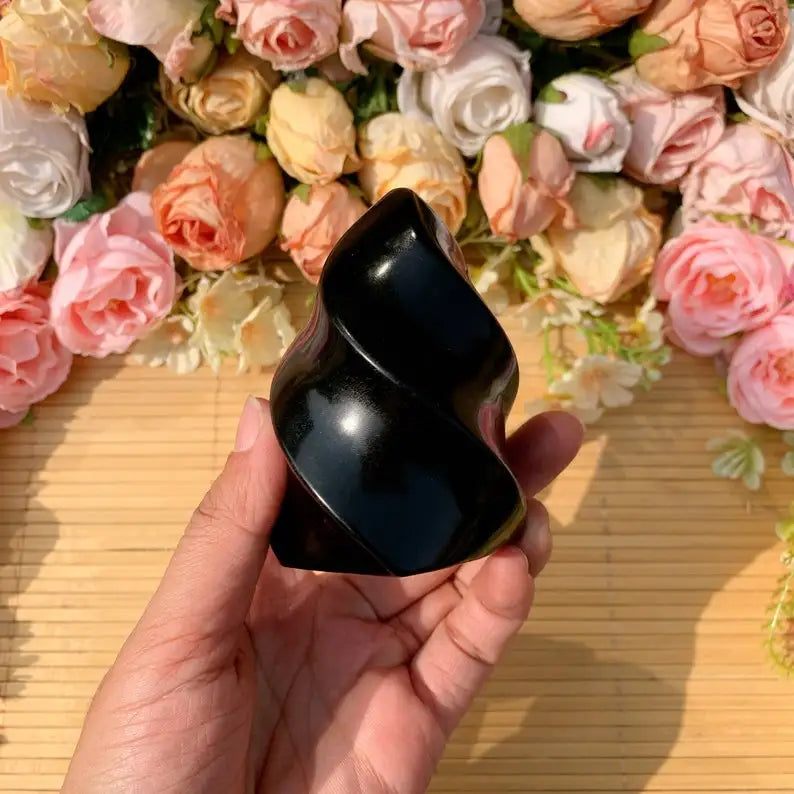 Polished Black Obsidian Flame Crystal