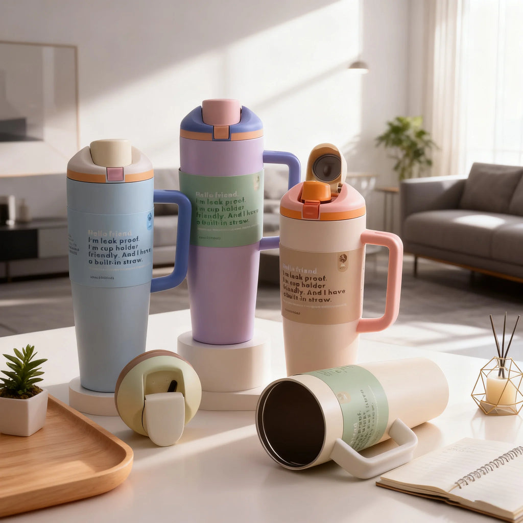40 oz Insulated Stainless Steel Tumbler with Handle & Straw