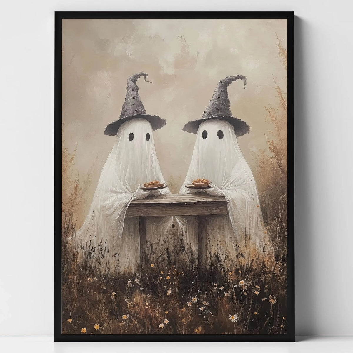 Halloween Ghost & Black Cat Dark Forest Canvas Print