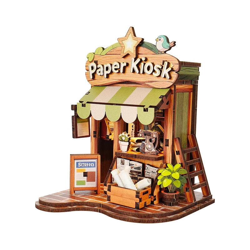 DIY Miniature Cottage Kit – Wooden Kiosk & Fruit Shop Scene with Furniture