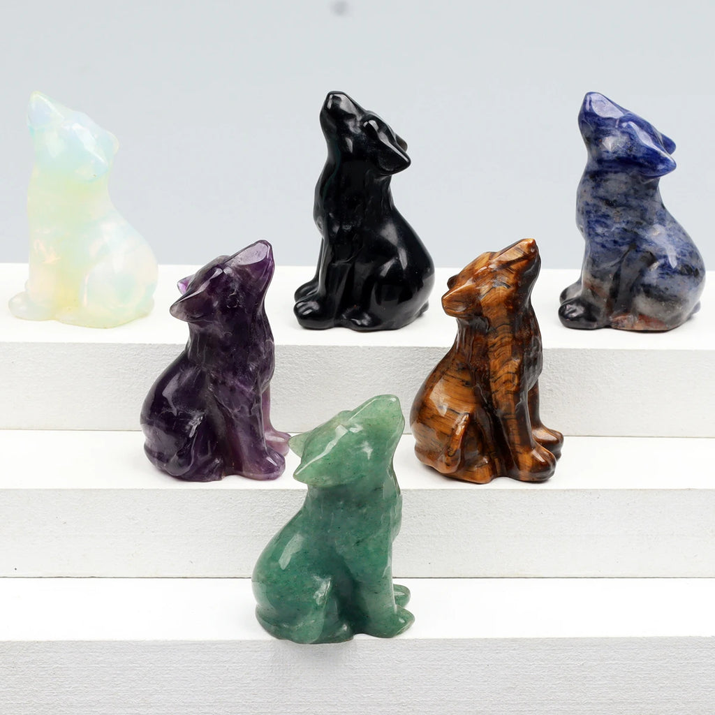 Carved Wolf Crystal Energy Stones