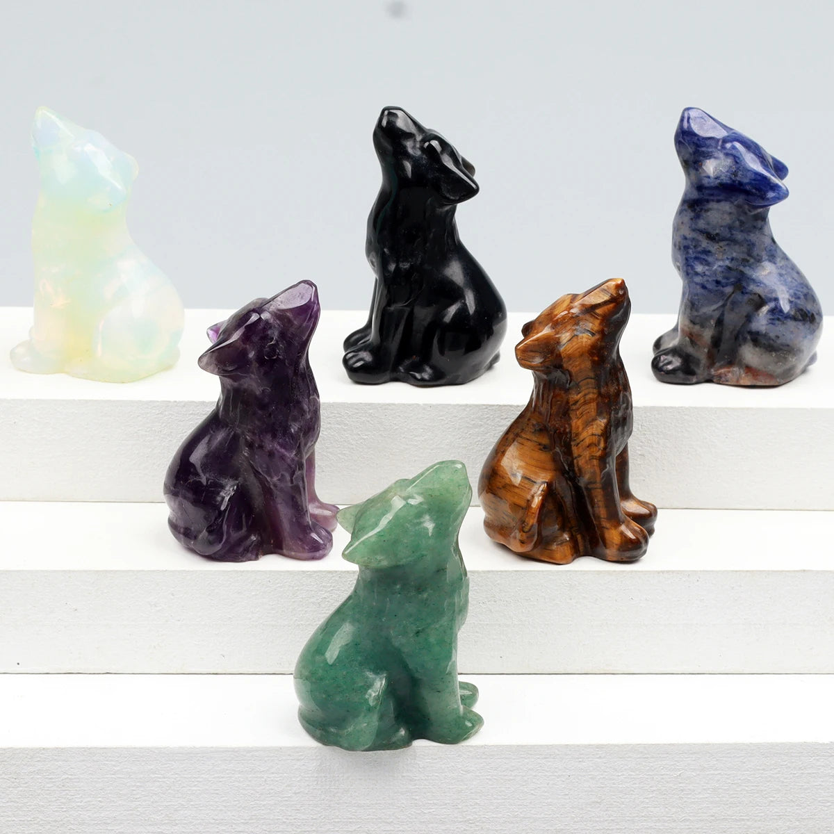 Carved Wolf Crystal Energy Stones