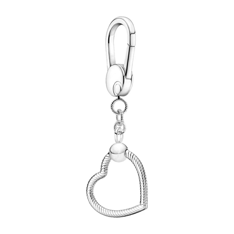 925 Sterling Silver Charm Holder Keychain – Bag Charm & Key Ring Set for Women