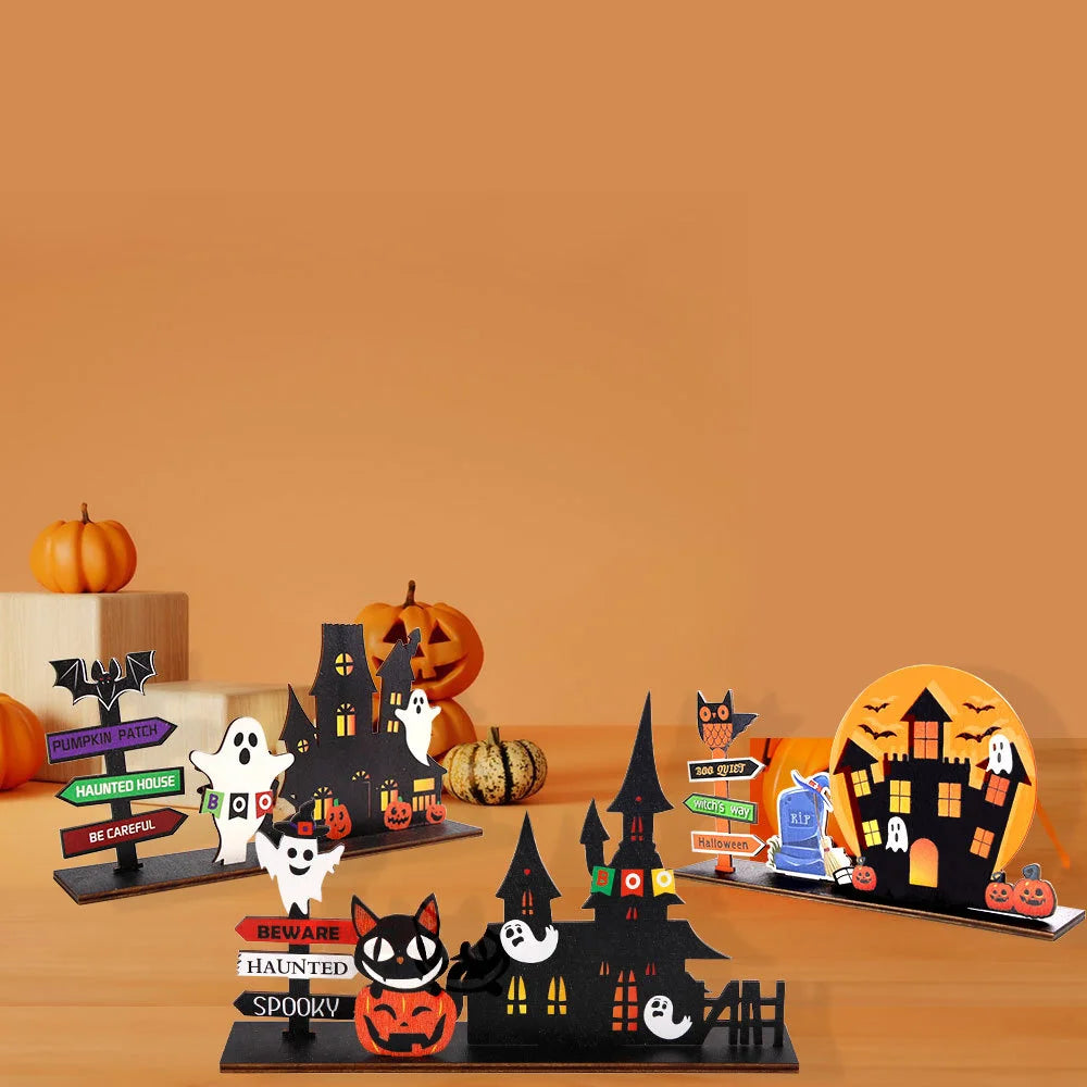 Halloween Haunted House 2D Wooden Centerpiece | Spooky Table Decor | Family Gathering Display