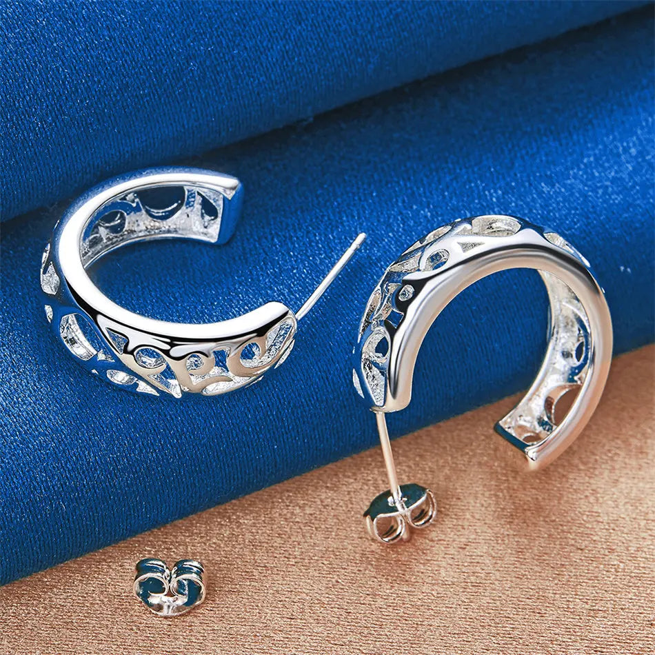 Hollow-Pattern Stud Earrings | Silver Style