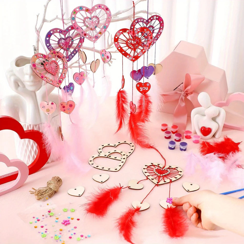 Wooden Heart Dream Catcher DIY Kit — Boho Craft Set with Feathers & Wool