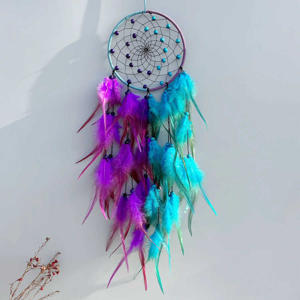 Indian Dream Catcher Wall Hanging | Feather & Bead Boho Wall Decor