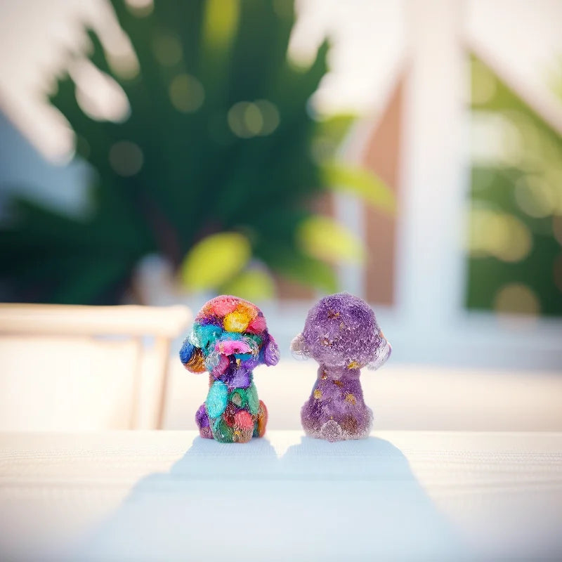 Teddy Dog Figurine | Resin & Crystal Gravel Keepsake