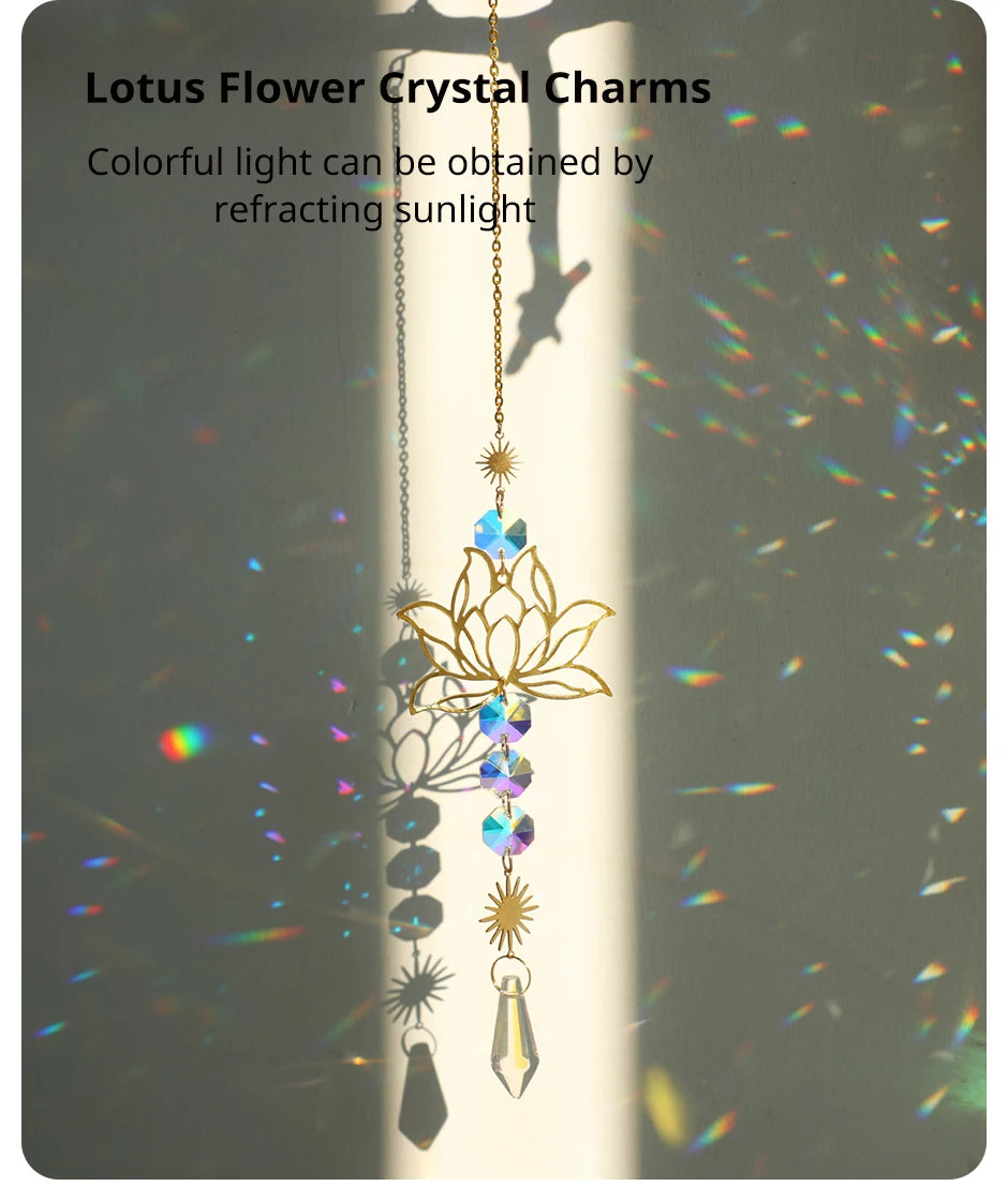 Metal Lotus Crystal Suncatcher Charm Pendant