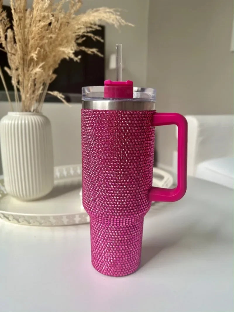 40oz Rhinestone Diamond Tumbler | Shiny Glitter Travel Cup with Straw