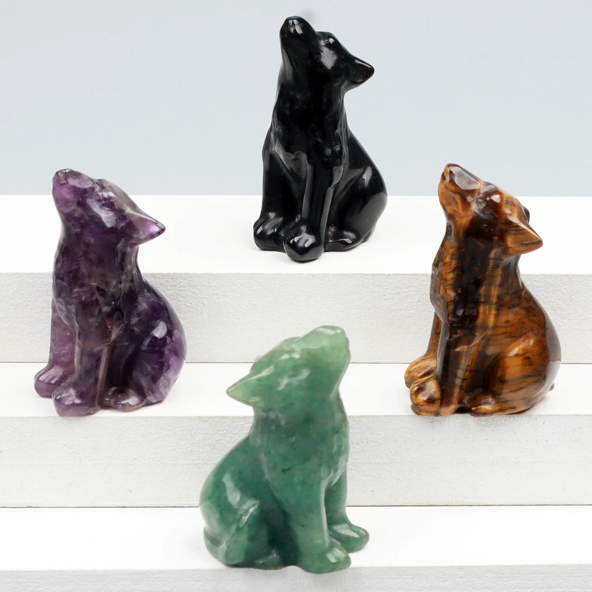 Carved Wolf Crystal Energy Stones